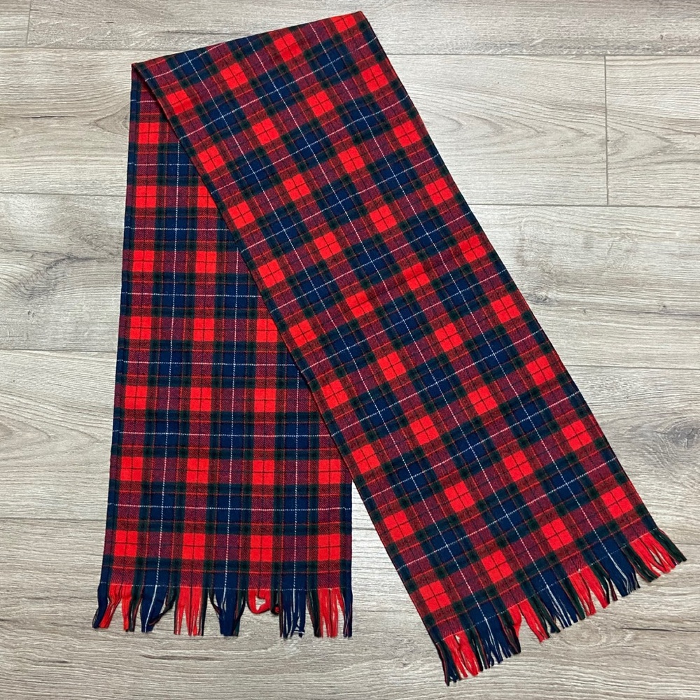 Vintage Pendleton Tartan Plaid Wool Scarf 1970s Made in USA Red and Blue